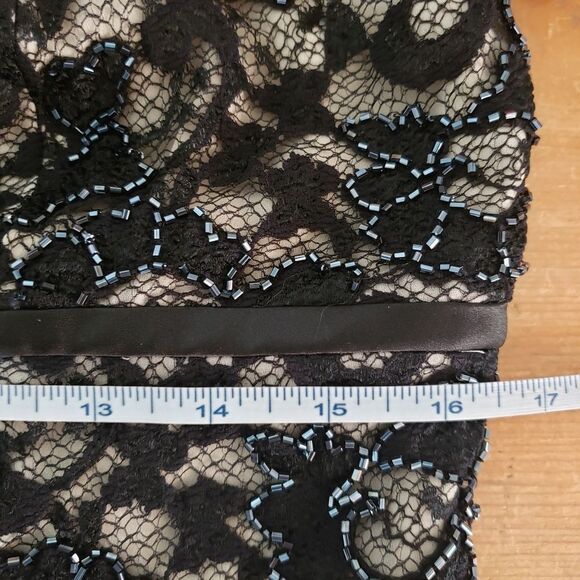 Etoile Size 12 Large Black Cream Beaded Sheath Lace Dress with Spaghetti Straps - Picture 11 of 13